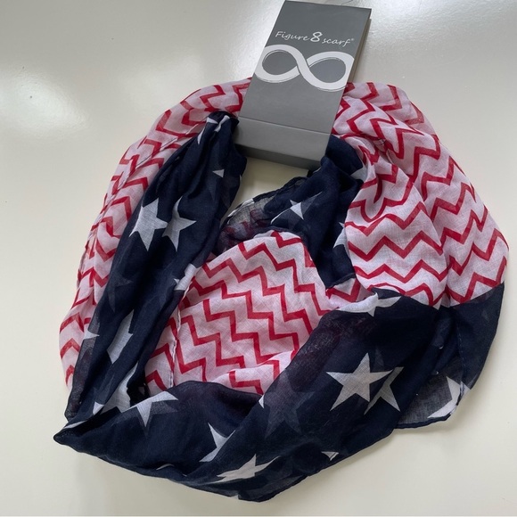 Figure 8 American Flag United State Red White Blue July 4 infinity scarf NWT - Picture 1 of 5